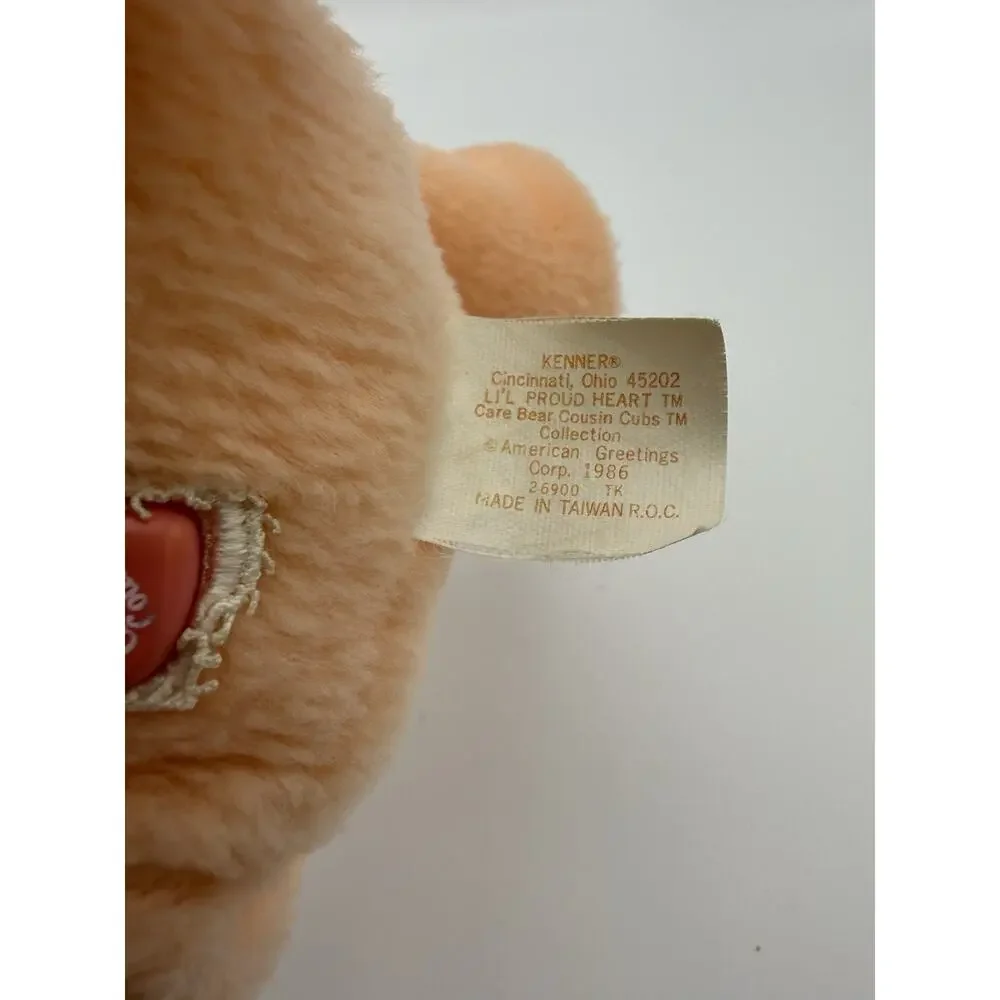 VTG Care Bear Cousin Cub Lil' Proud Heart Cat Plush Flocked Face Kenner 1986